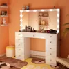 Vanity Desk with Power Outlet, Makeup Vanity with Mirror and 14 LED Light, 3 Lighting Modes,11 Drawer Vanity Table with Sl 4