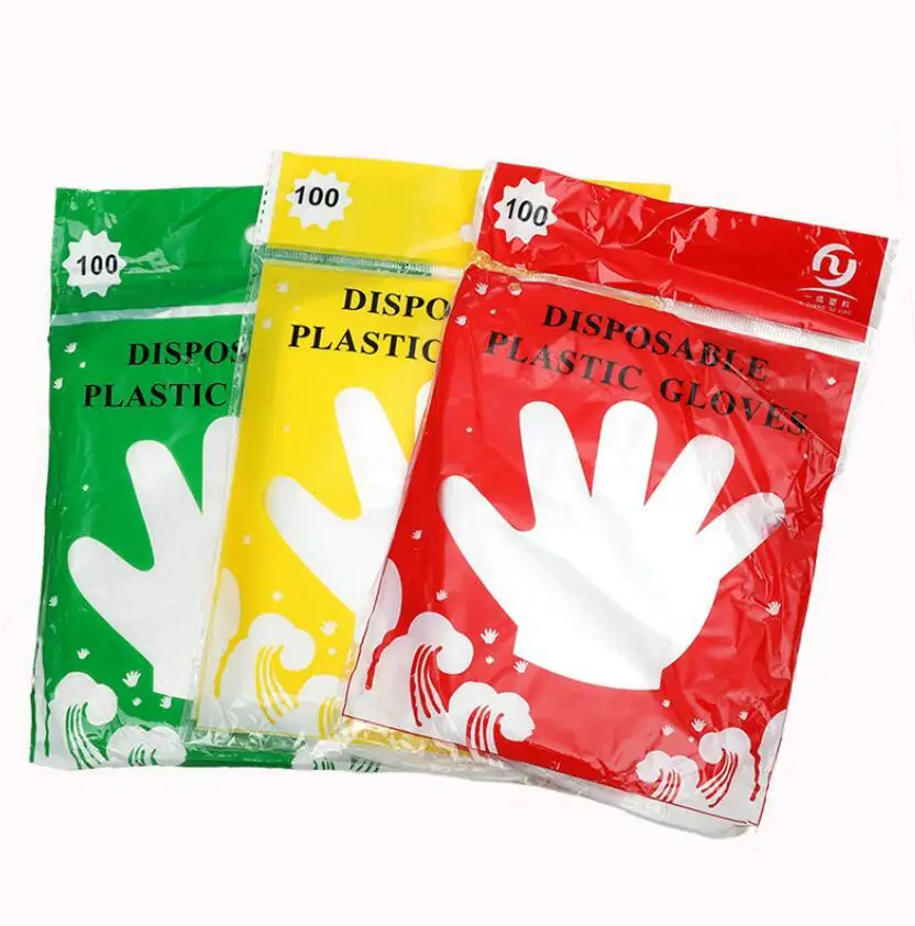 One Bag New Disposable Transparent PE Gloves Food Grade Sanitary Gloves One Colorful Bag With 90-100 PCS S1414 2