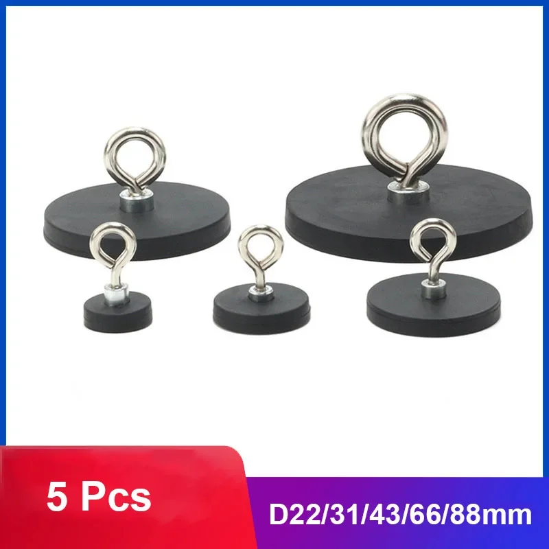Magnetic Hooks Fishing Magnets Round Magnets 5Pcs Round Rubber-Coated Magnet Hook
