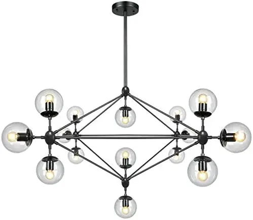 

DNA 10-Light Chandelier Black Finish with Globe Glass Shade, Modern Chandelier for Kitchen Island Dining Room Living Room Dinosa