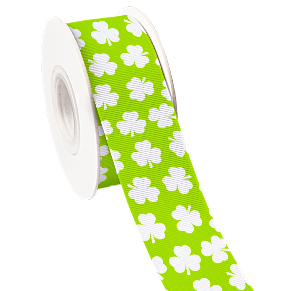 Green Clover Saint Patrick's Day Printed Grosgrain Ribbon /Satin for Gift Wedding Party Decoration DIY Hair Bow 10 Yards