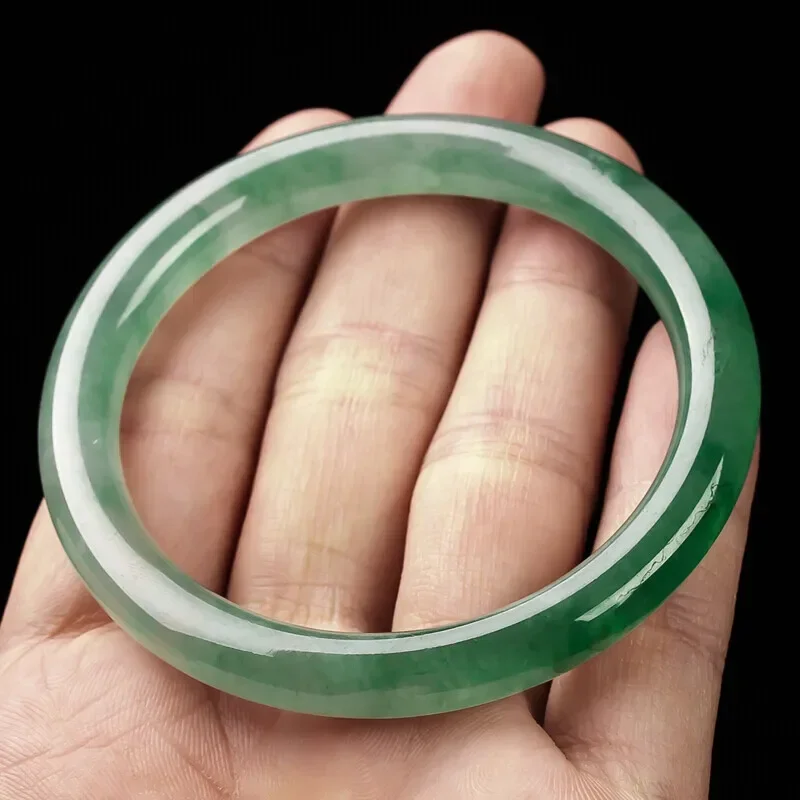 

Natural Myanmar Jade Bracelet Women's Dark Green Floating Flower Bangle Exquisite Ethnic Style Jewelry Gift
