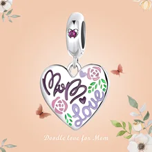 

WOSTU 925 Sterling Silver Mother's Day Heart Doodle MOM Charm Bead Pendant Fit Original Bracelet Necklace For Women Jewelry C594