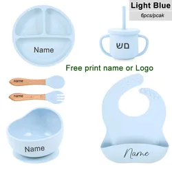 Silicone Kids Tableware Set: Personalized Feeding Essentials (Light blue (6 pcs))