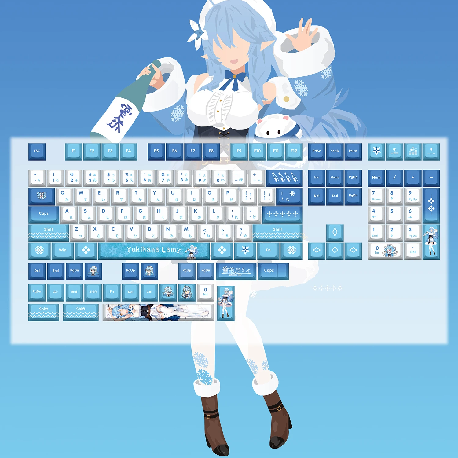 Hololive Vtuber Yukihana Lamy Pbt Cereja Keycaps mx Cruz Eixo Interruptor Keycap para Teclado Jogo Mecânico Presente 132 Teclas por Conjunto