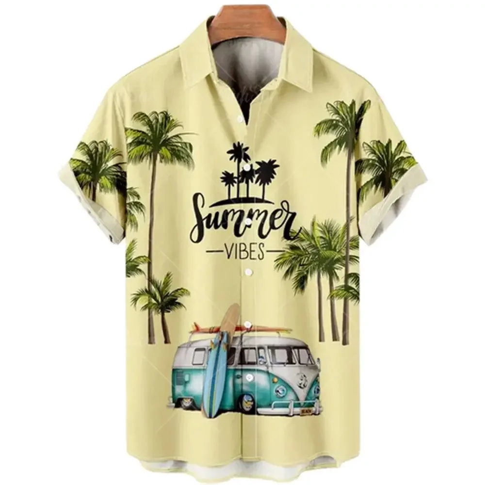 

Seaside Holiday Take Men's Short Sleeve Collar Shirt Handsome Fashion Loose Sand Beach of Hawaii Big Yards Camisa Floral Casual