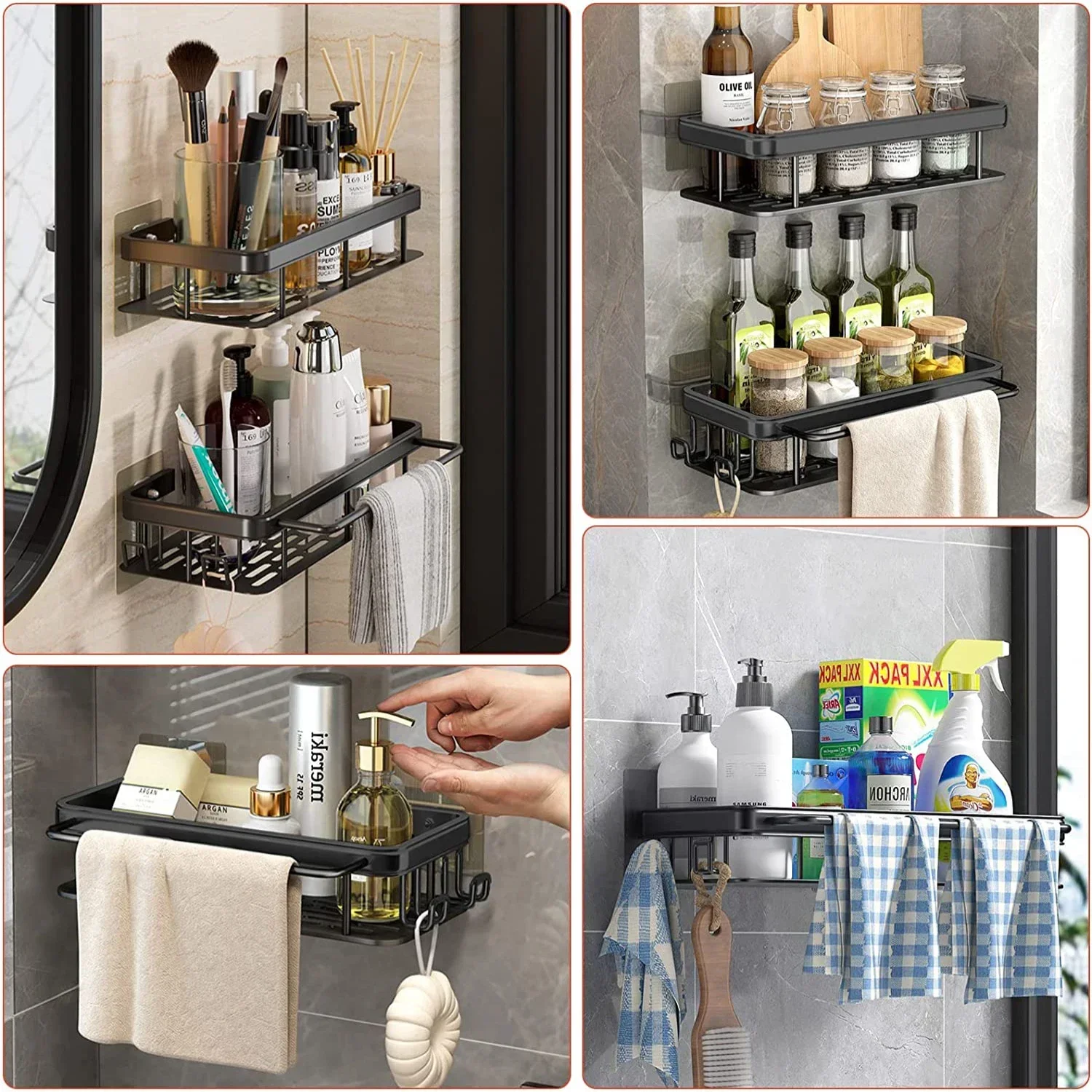 Bathroom Shelf Kitchen Storage Organizer Aluminum Alloy Shampoo Rack Shower Shelf Bathroom Accessories No Drill Shelf Mini shelf 3