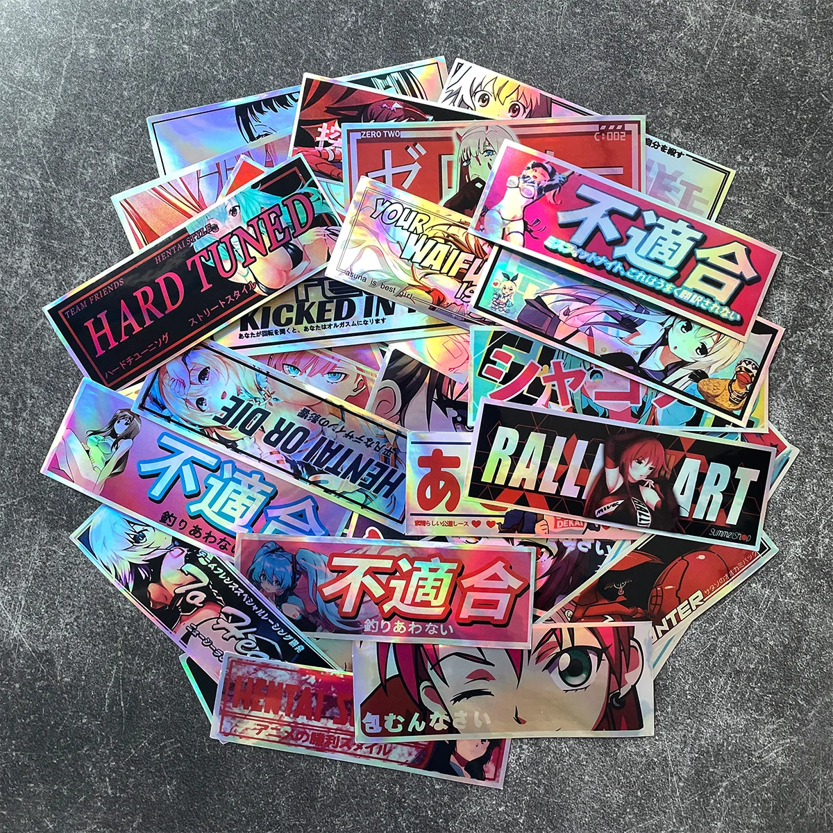 32PCS 12cm Long JDM Anime Girl Car Stickers Laser Rainbow Auto Window  Windshield Motorcycle Body Moto Helmet Accessories Decals - AliExpress, image size:1200x1200