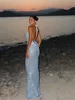 Grande robe queue de poisson à paillettes licou Sexy paillettes dos nu col suspendu plage longues Robes à lacets coupe ajustée femmes Robes été nouveau