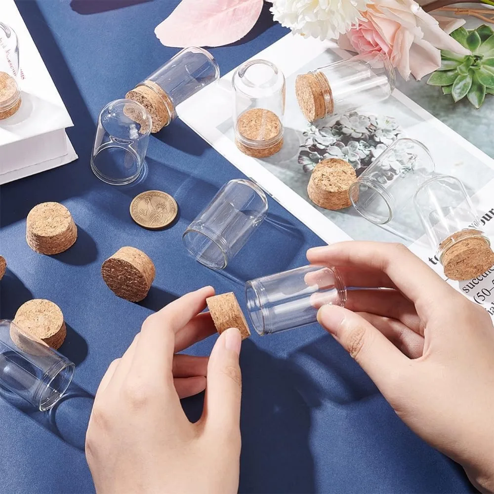 30 Pack 20ml Glass Jars Bottles Glass Display Cloche Dome Decoration Bottles 1.95x1.2" with Cork for Party Favors Arts Projects