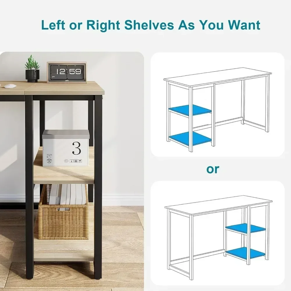 Computer Desk 40 inches with 2-Tier Shelves Sturdy Home Office Desks with Large Storage Space Modern Gaming Desk Study Writing