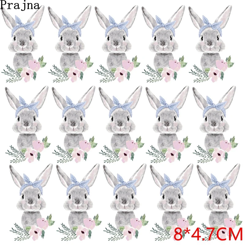 Prajna 10Pcs Rabbit Series Iron On Transfers Vynil Heat Thermal Transfer Cartoon Animal Applique Abbigliamento Adesivi T Shirt Fai Da Te