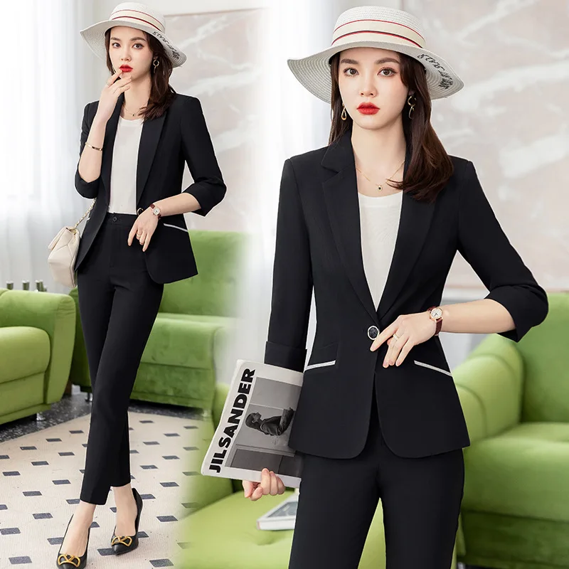 

Женский пиджак с рукавом 3/4, черный небольшой деловой пиджак, весна-лето