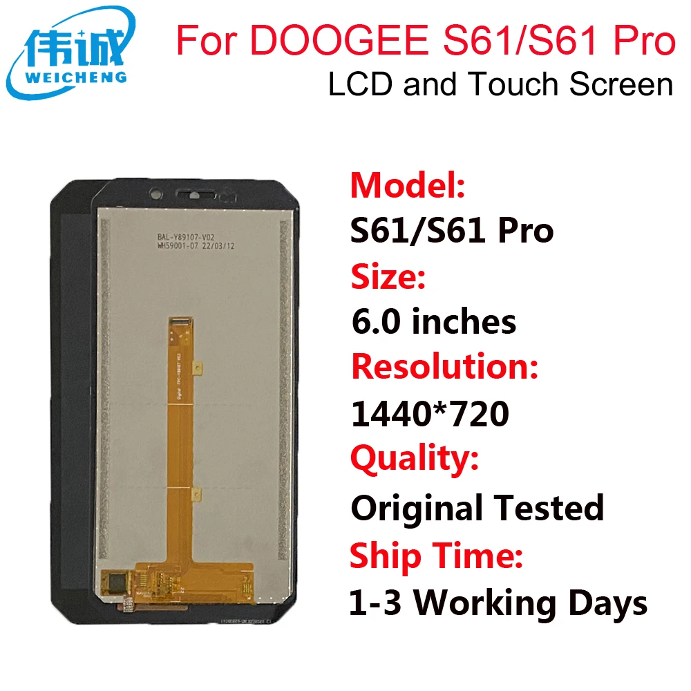 

Original For DOOGEE S61 LCD Display Screen + Touch Panel Digitizer For DOOGEE S61 Pro LCD Display