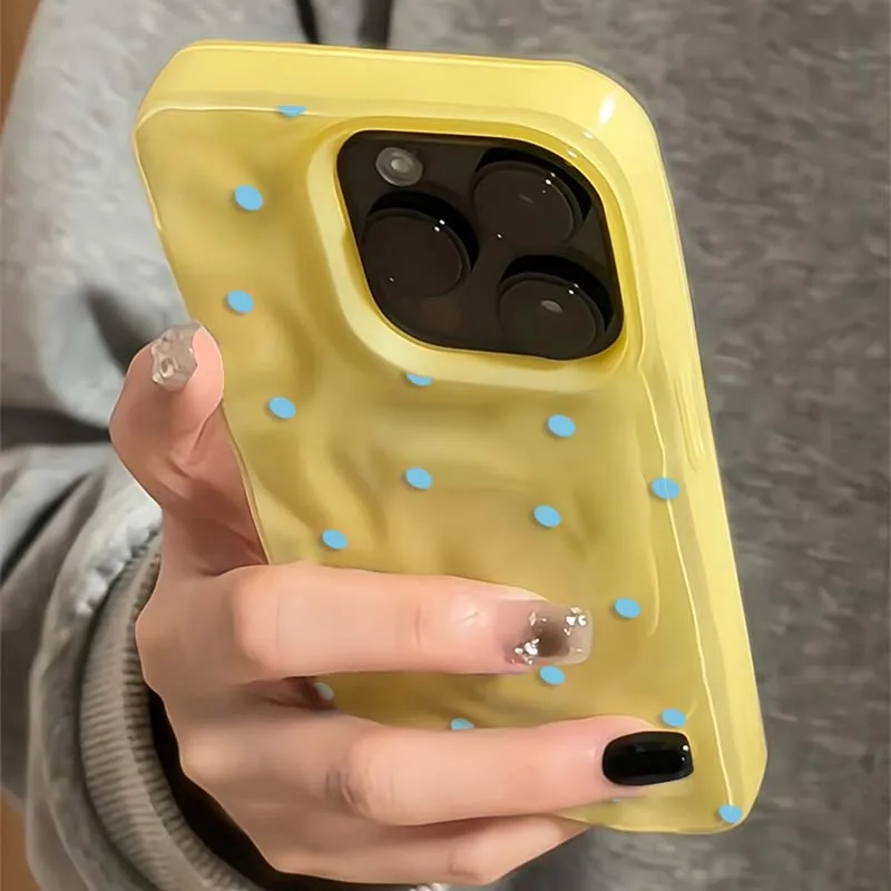 Elegant Polka Dot Shockproof Phone Case - Black, White, and Blue Design