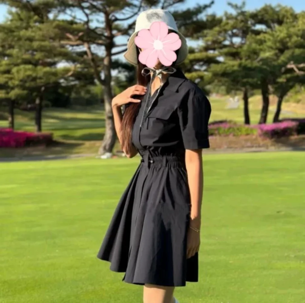 새로운 여름 한국 오리지널 여성 골프 드레스 슬림핏 중간 길이 노출 방지 야외 스포츠 드레스 다용도 패션 점프수트