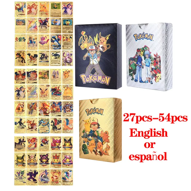 Pokemon Card Metal Gold Vmax GX Energy Card Charizard Pikachu Rare Collection Battle Trainer Card Child Toys Gift French Spanish 6