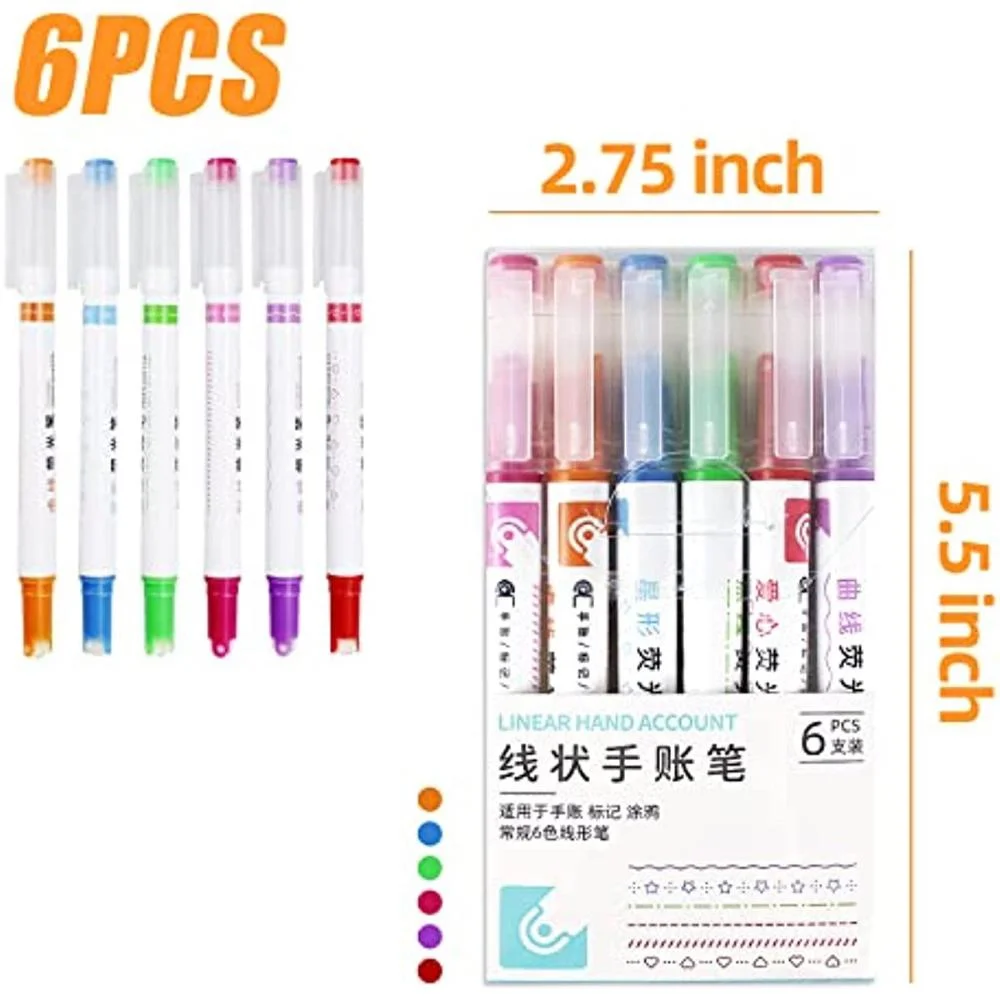 EOENKK 6pcs Curve Wave Line Art Marker Pens Set Color Love