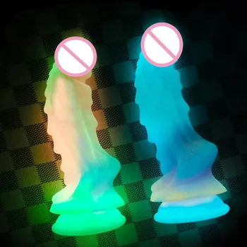 NEW Luminous Realistic Dildo Glow in the dark Silicone Huge Monster Penis With Suction Cup Big Dick Adult Sex Toys For Men Women 2