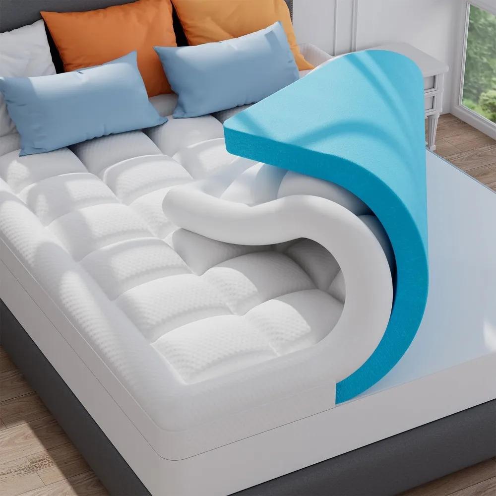 Dual Layer Memory Foam Mattress Topper , Cooling Gel Memory Foam Plus Down Alternative Pillowtop Mattress Padwith Cooling Cover