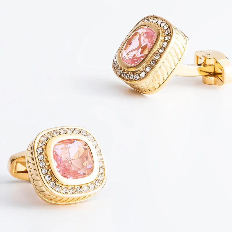 New Diamond Inlaid Electroplated Gold Copper Zircon Cufflinks For Business Men's Shirts Casual Versatile And Simple Cufflinks_voghion.com