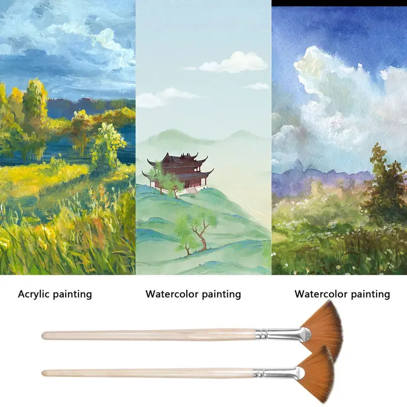 5pcs Paint Brushes Set Fan Brushes Acrylic Paint Brushes Oil Painting Brushes with Nylon Hair Short Wood Handle Painting Brush 4