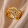 Bagues ajourées en chaîne pour femmes, couleur or, acier inoxydable, Zircon, croix ouverte, tendance, bijoux esthétiques de mariage, cadeau