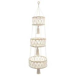 Elegant Three - Tier Knotted Rope Hanging Planter for Home and Garden Decor (White)