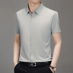 Men's Ultra Stretch Breathable Short Sleeve Shirt - Business Casual and Abrasion - Resistant - M -fits 62 - 68kg (Grayish White)