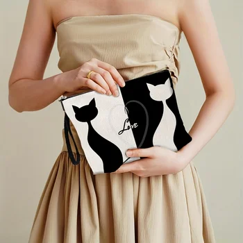 حقيبة مستحضرات التجميل بتصميم قلب القطة، حقيبة مكياج من البوليستر للتخزين، حقيبة مكياج بسحاب للسفر والاستخدام اليومي، هدية مثالية للنساء 2