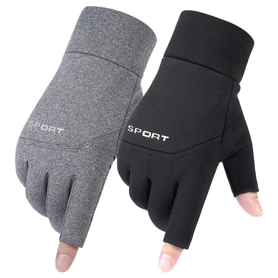 GTUBIKE Winter Fishing Men's Gloves Women Cycling Warm Anti-Slip Gloves for Fishing Sports Touch Screen Two Fingers Cut