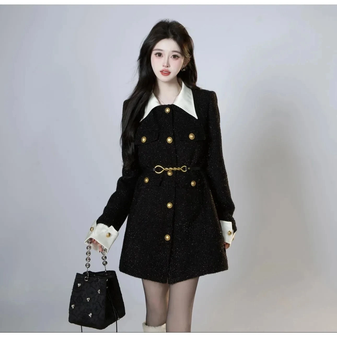 

2024 Spring for Women's New Wool Coat Luxury Autumn Jackets Meat Covering Belly Covering Warm Long-sleeved Woolen Outwear Lady