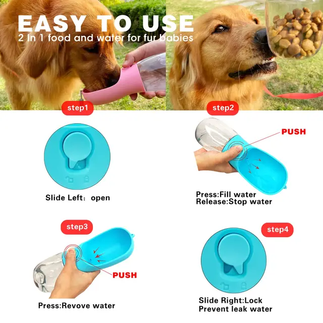 Portable Dog Water Bottle with Food Container Food Grade Material Dog Cat Travel Pet Water Cup Bottle Water Bottle Pet Dispenser