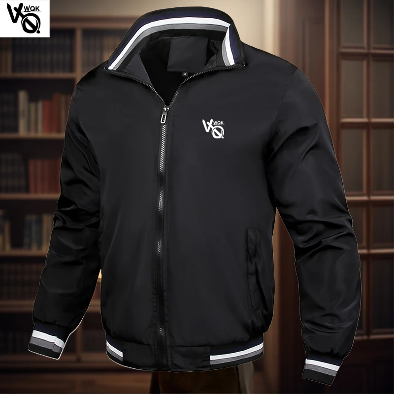 VQWQK autumn/winter men's standing collar casual zippered jacket outdoor sports jacket men's windproof jacket