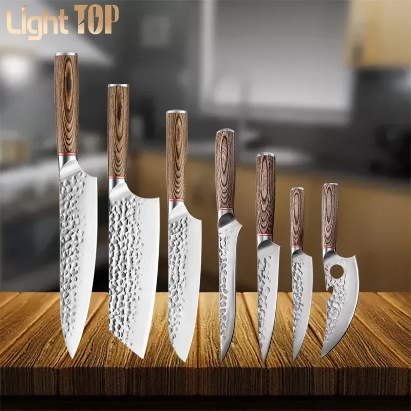 

Kitchen Knives Handmade Boning Knife for Kitchen Colored Wooden Handle Japanese Knife Multifunction Chef Knife Meat Cleaver