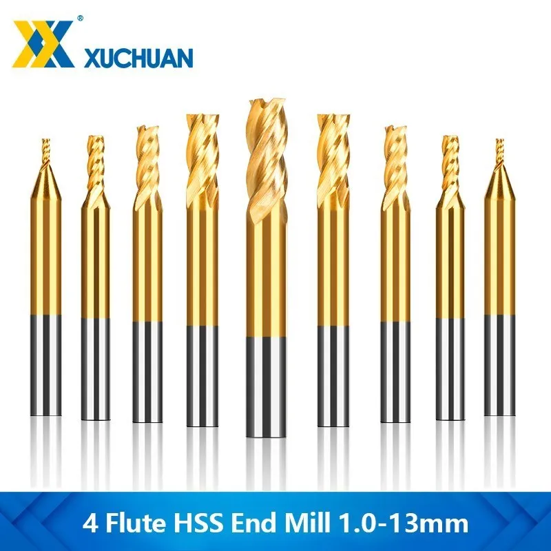 

4 Flute Router Bit 1.5-13mm TiN Coated End Mill for CNC Machine Aluminum Milling Tool Metal Cutter HSS Milling Cutter