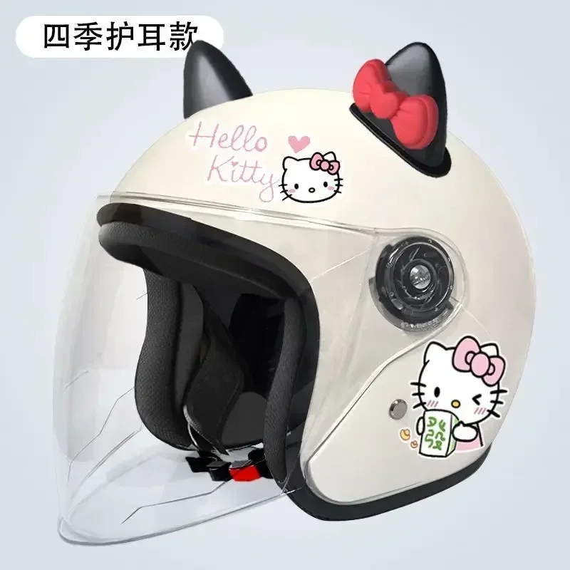 サンリオ-ハローキティ-女性用電気自動車用ヘルメット,耳付きの