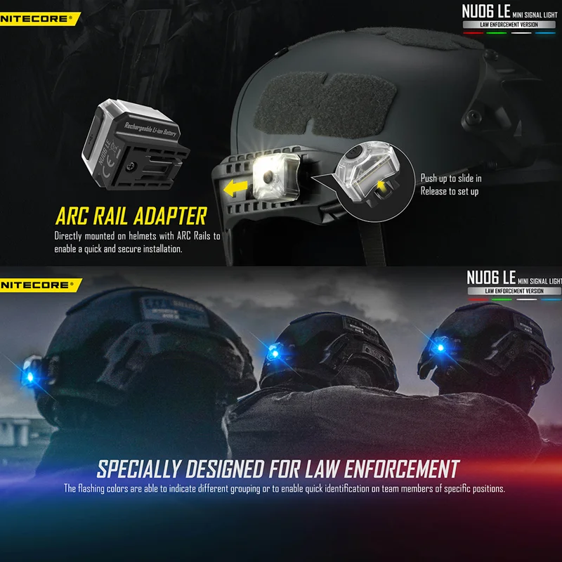 NITECORE NU06 LE USB-C 충전식 Siganl 라이트 법 집행 램프 9 가지 모드 4 광원 LED 전조등 내장 배터리