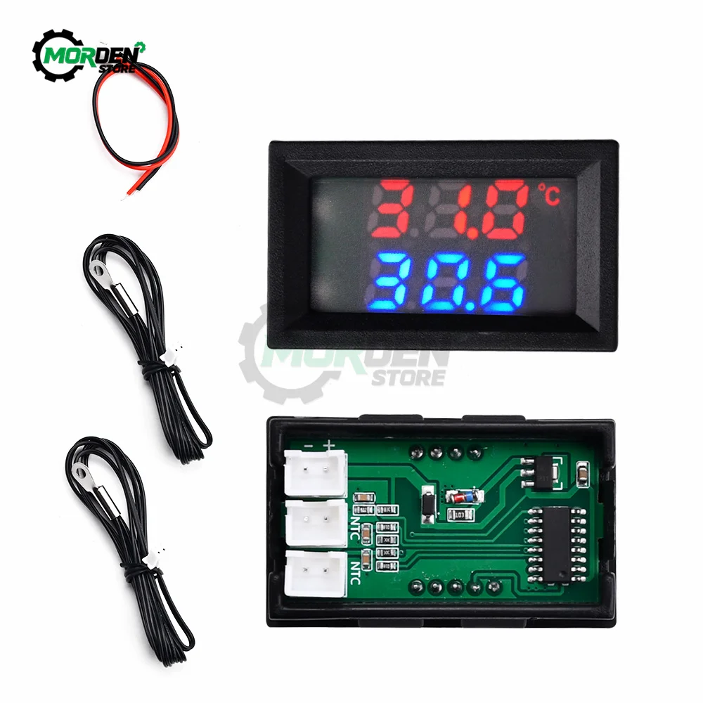 Temperature sensor DC4-30V 5V 12V 0.28 Inch LED Display Dual NTC 10K 3950 Voltmeter Digital With NTC Probe Cable