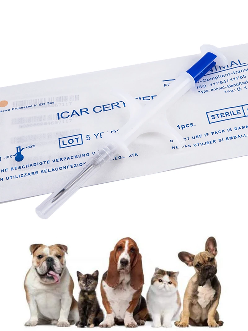 1.48MM 8MM Microchips Dogs ID FDX-B ISO 11784/5 Pet Cats Dogs Microchips RFID Implant Kit with Syringe For Veterinary Management