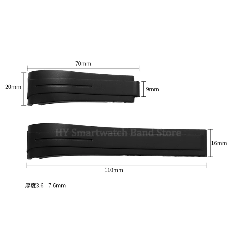 Curved End Rubber Watch Strap - Waterproof Replacement Bracelet