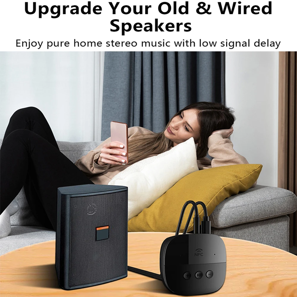무선 블루투스 5.2 오디오 수신기 어댑터 NFC U 디스크 TF 카드 2 RCA 3.5mm AUX 잭 스테레오 음악 마이크 스피커 자동차