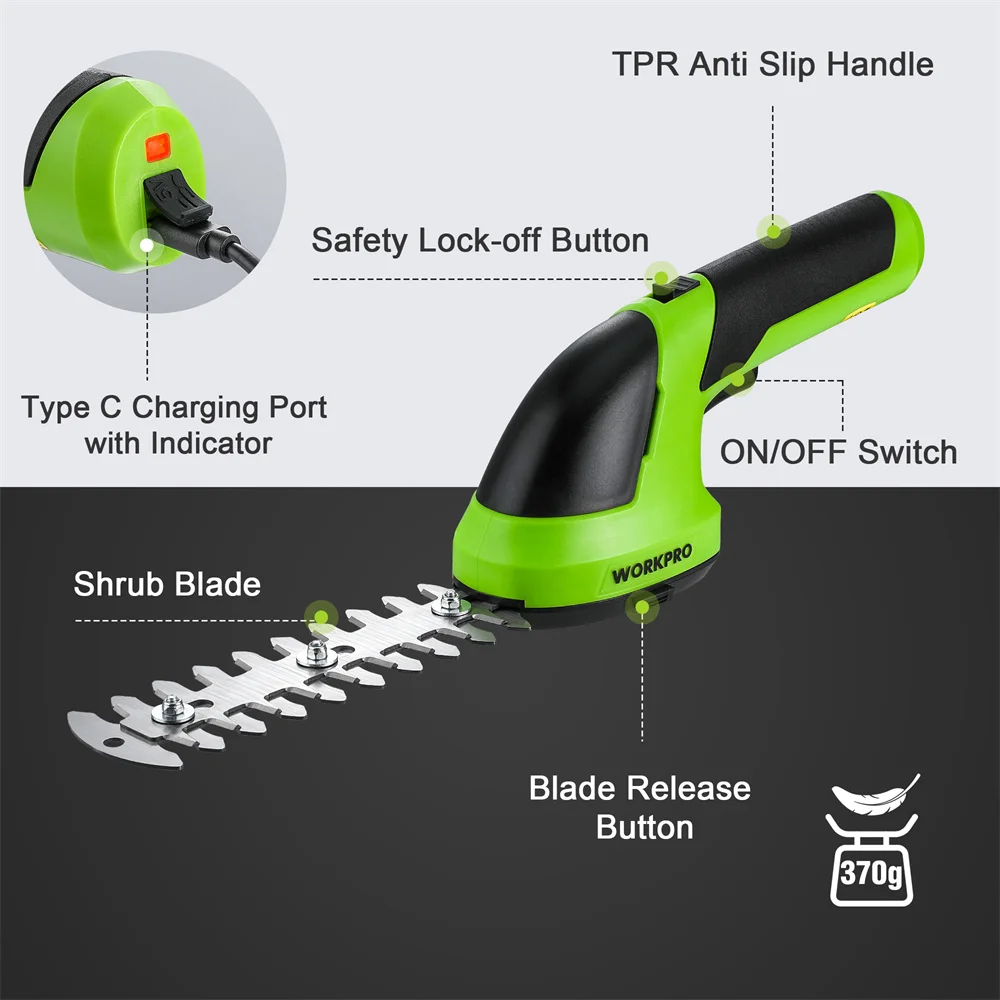 WORKPRO 2 in 1 Electric Trimmer 7.2V/3.6V Lithium-ion Cordless Hedge Trimmer for Garden Power Tools Electric Pruning Shears 3