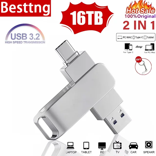 For Xiaomi 16TB USB 3.2 Flash Drives U Disk 2TB High Speed Metal Pendrive WaterProof Type-C Memoria USB Stick USB Drives 4TB 2TB 1