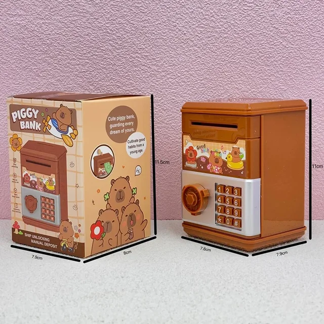 Creative Kapibala Savings Bank Mini Safe Coins Cash Saving Money Box Password Counter Code Lock Girl Heart Cute Toy ATM Kid Gift 5