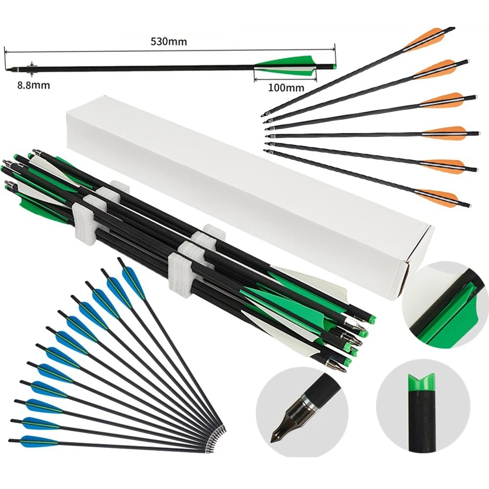 Carbon Crossbow Arrows with Half Moon Nock and Broadheads - Available in Sets of 6, 12, or 24