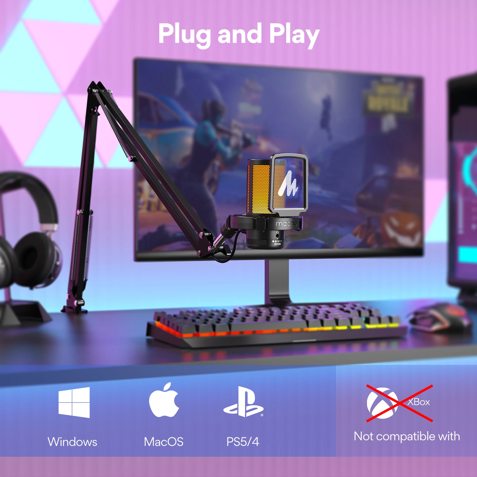 Maono Dgm20s Microfone Condensador Usb Rgb Cancelamento de Ruído com Microfone Luz Rgb Uma Tecla Mudo - Image 2