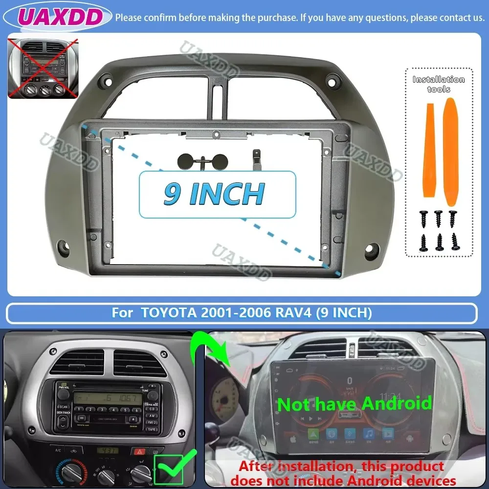 9-Inch Android Stereo Dashboard Frame with Navigation and Audio Cables