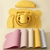 7PCS Silicone Baby Tableware Set Adjustable Bib Heat Insulation Placemat Suction Bowl Dishes Portable Sippy Cup Soft Utensils 1