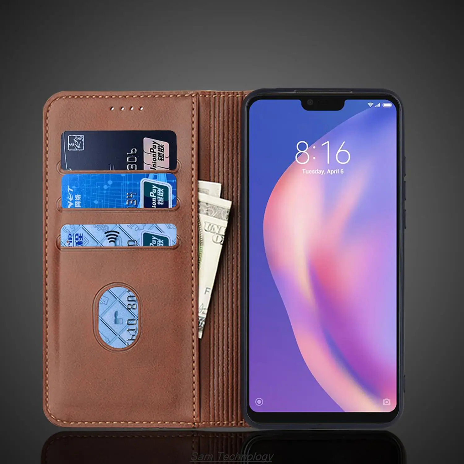 Magnetic attraction Leather Case for Xiaomi Mi 8 lite Holster Flip Cover Case Wallet Phone Bags